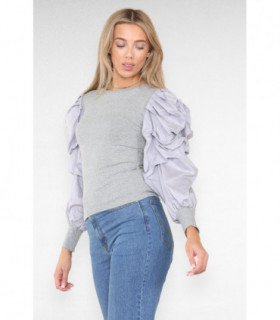 Oversized Puff Sleeves Ribbed Top