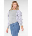 Oversized Puff Sleeves Ribbed Top