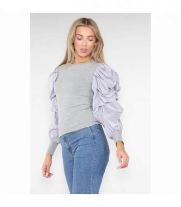 Oversized Puff Sleeves Ribbed Top