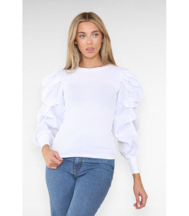 Oversized Puff Sleeves Ribbed Top