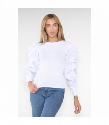 Oversized Puff Sleeves Ribbed Top