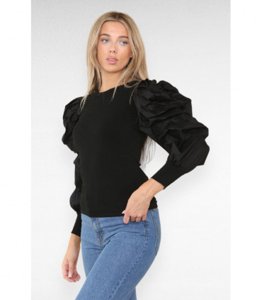 Oversized Puff Sleeves Ribbed Top