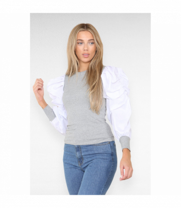 Oversized Puff Sleeves Ribbed Top