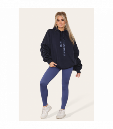 Oversized Ruched Sleeves Hoodie With Satin Ribbon