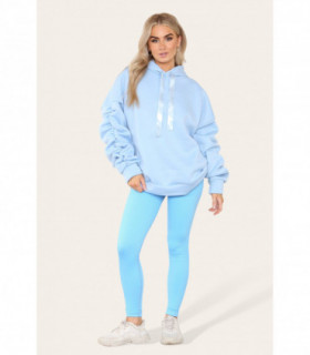 Oversized Ruched Sleeves Hoodie With Satin Ribbon