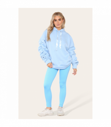 Oversized Ruched Sleeves Hoodie With Satin Ribbon