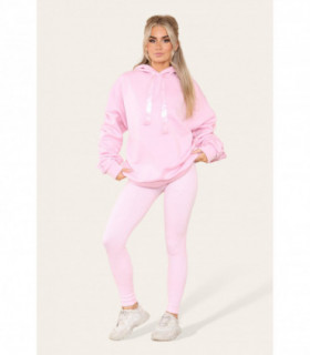 Oversized Ruched Sleeves Hoodie With Satin Ribbon