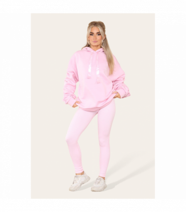 Oversized Ruched Sleeves Hoodie With Satin Ribbon