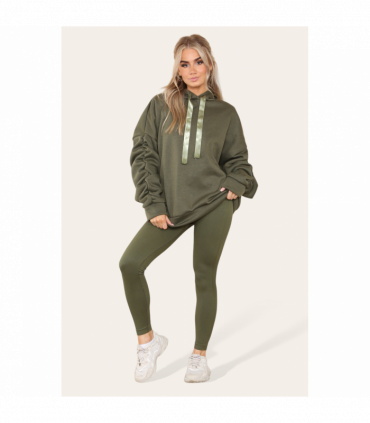 Oversized Ruched Sleeves Hoodie With Satin Ribbon