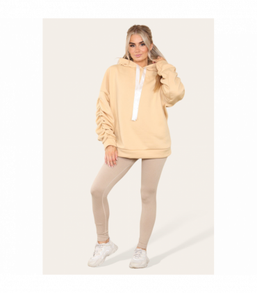Oversized Ruched Sleeves Hoodie With Satin Ribbon