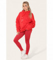 Oversized Ruched Sleeves Hoodie With Satin Ribbon with High Waist High Rise Seamless Ribbed Legging Set
