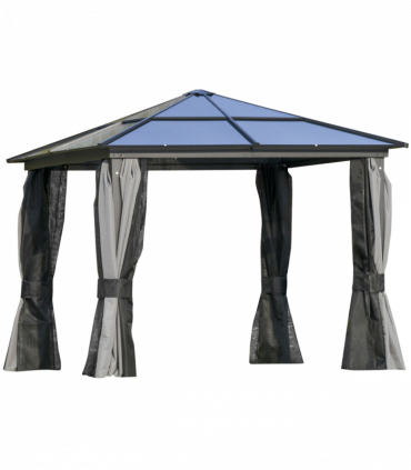 PC Aluminium Hardtop Gazebo with Curtains and Netting 3 x 3m