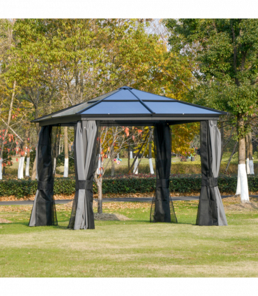 PC Aluminium Hardtop Gazebo with Curtains and Netting 3 x 3m