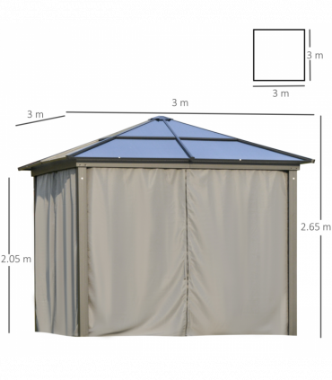 PC Aluminium Hardtop Gazebo with Curtains and Netting 3 x 3m