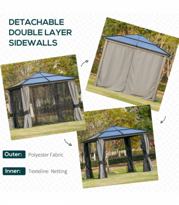 PC Aluminium Hardtop Gazebo with Curtains and Netting 3 x 3m