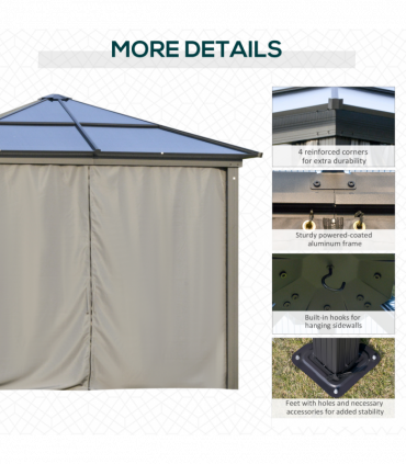PC Aluminium Hardtop Gazebo with Curtains and Netting 3 x 3m