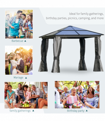 PC Aluminium Hardtop Gazebo with Curtains and Netting 3 x 3m