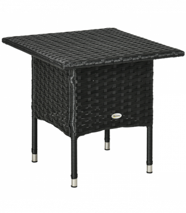 PE Rattan Outdoor Coffee Table, Rattan Side Table for Patio, Garden, Black