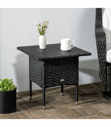 PE Rattan Outdoor Coffee Table, Rattan Side Table for Patio, Garden, Black