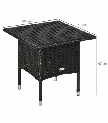 PE Rattan Outdoor Coffee Table, Rattan Side Table for Patio, Garden, Black