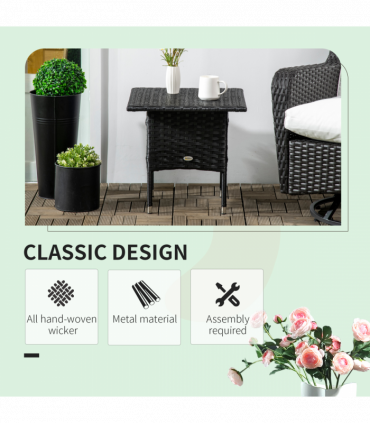 PE Rattan Outdoor Coffee Table, Rattan Side Table for Patio, Garden, Black