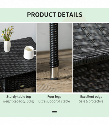 PE Rattan Outdoor Coffee Table, Rattan Side Table for Patio, Garden, Black