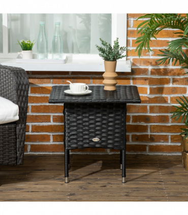 PE Rattan Outdoor Coffee Table, Rattan Side Table for Patio, Garden, Black