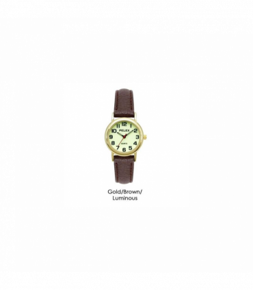 PELEX  Ladies Glow In The Dark Leather Strap Quartz Watch PLX-013-GOLD-LUM-BRN