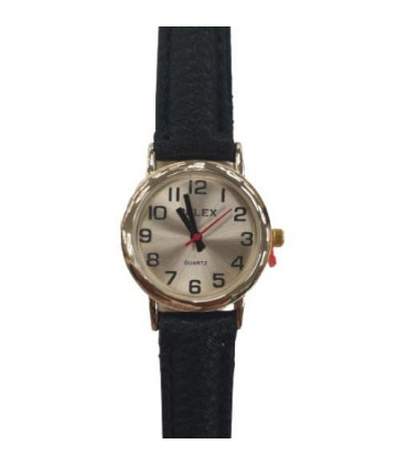 PELEX  Ladies Gold plated Dial Black Leather Strap Quartz Watch PLX-013-GOLD-GOLD-BLK