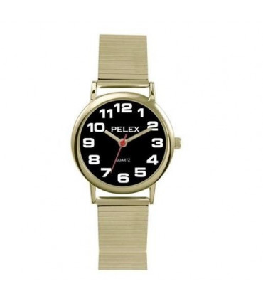 PELEX Mens Expander Bracelet Quartz Watch PLX-027-GOLD-BLACK