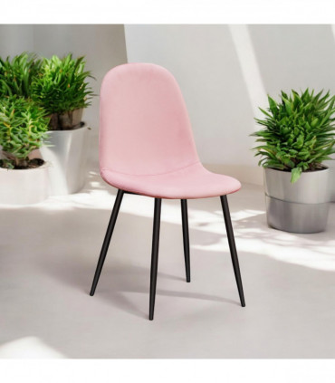 PINK FABRIC CHAIR BLACK METAL LEGS