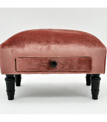 PINK VELVET FOOTSTOOL WITH DRAWER
