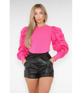 PU Faux Leather Belted Wet Look Shorts With Strap