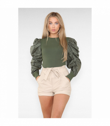 PU Faux Leather Belted Wet Look Shorts With Strap