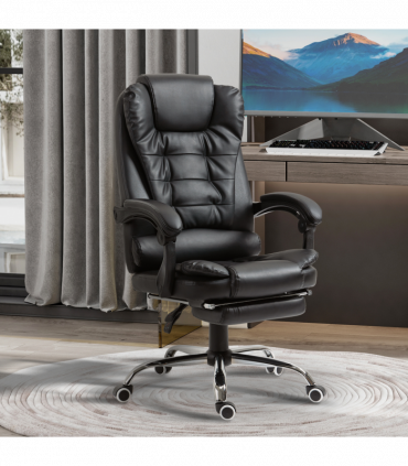 PU Leather Home Office Chair High Back Computer Chair with Swivel Wheels Black