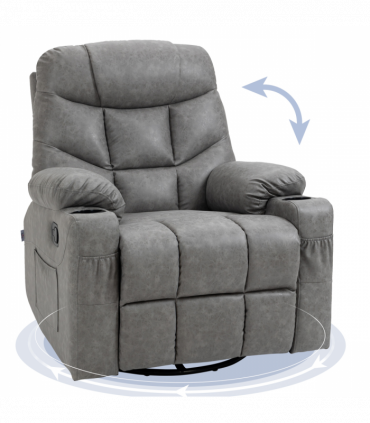 PU Leather Manual Recliner Chair Recliner Armchair Grey 360 Degreee swivel