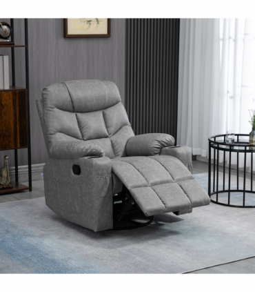 PU Leather Manual Recliner Chair Recliner Armchair Grey 360 Degreee swivel