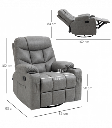 PU Leather Manual Recliner Chair Recliner Armchair Grey 360 Degreee swivel