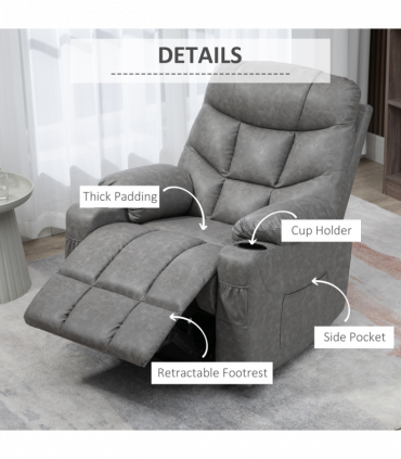 PU Leather Manual Recliner Chair Recliner Armchair Grey 360 Degreee swivel