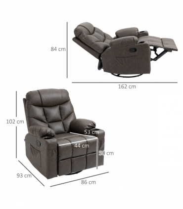 PU Leather Manual Recliner Chair, Recliner Armchair for Living Room, Brown