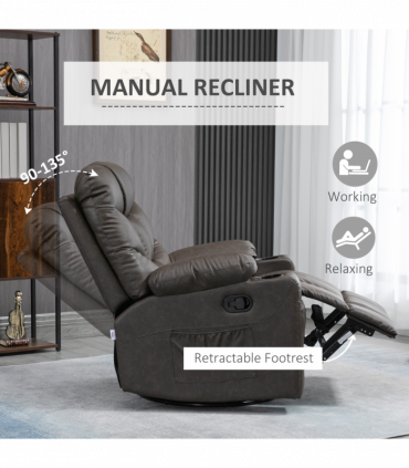 PU Leather Manual Recliner Chair, Recliner Armchair for Living Room, Brown