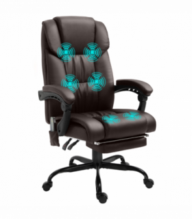 PU Leather Massage Office Chair with 6 Vibration Points Adjustable Height Brown