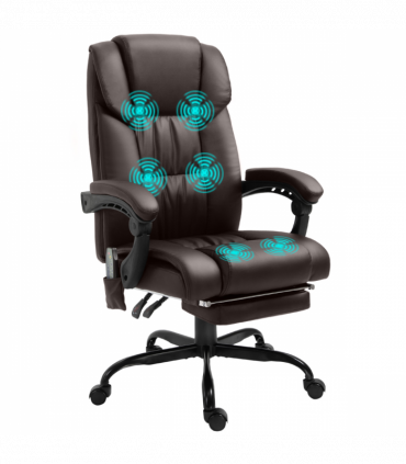 PU Leather Massage Office Chair with 6 Vibration Points Adjustable Height Brown