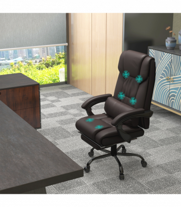 PU Leather Massage Office Chair with 6 Vibration Points Adjustable Height Brown