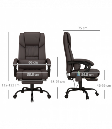 PU Leather Massage Office Chair with 6 Vibration Points Adjustable Height Brown