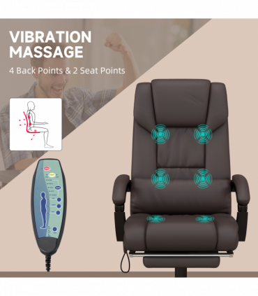 PU Leather Massage Office Chair with 6 Vibration Points Adjustable Height Brown