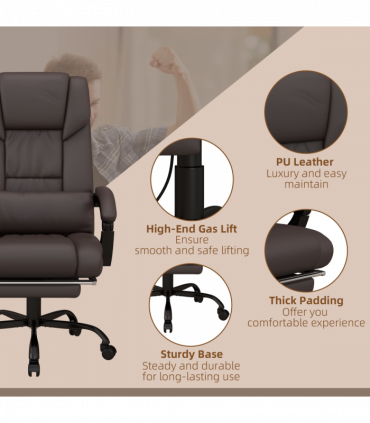 PU Leather Massage Office Chair with 6 Vibration Points Adjustable Height Brown