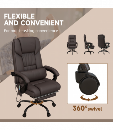 PU Leather Massage Office Chair with 6 Vibration Points Adjustable Height Brown