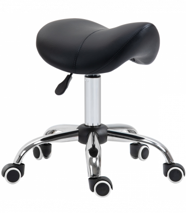 PU Leather Saddle Stool w/ Moulded Padded Seat Adjustable Height 5 Wheels Black