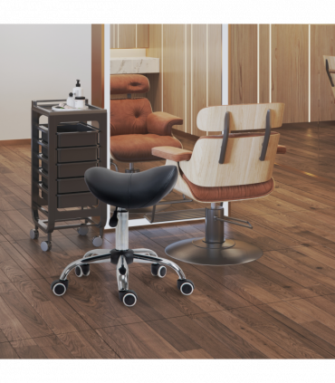 PU Leather Saddle Stool w/ Moulded Padded Seat Adjustable Height 5 Wheels Black